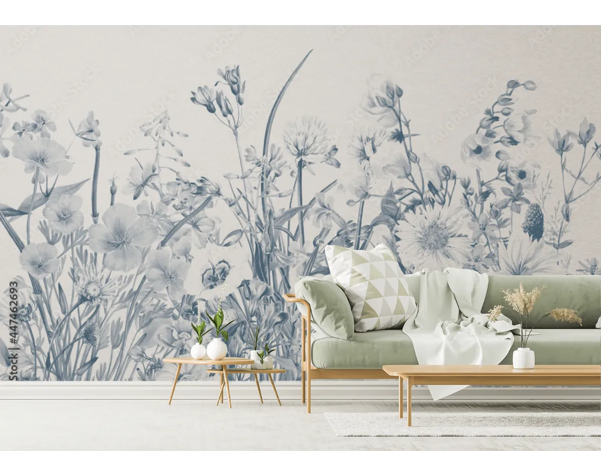 Mural Botánico Azul Serenidad para pared - Fotomural en Vinil o Tapiz