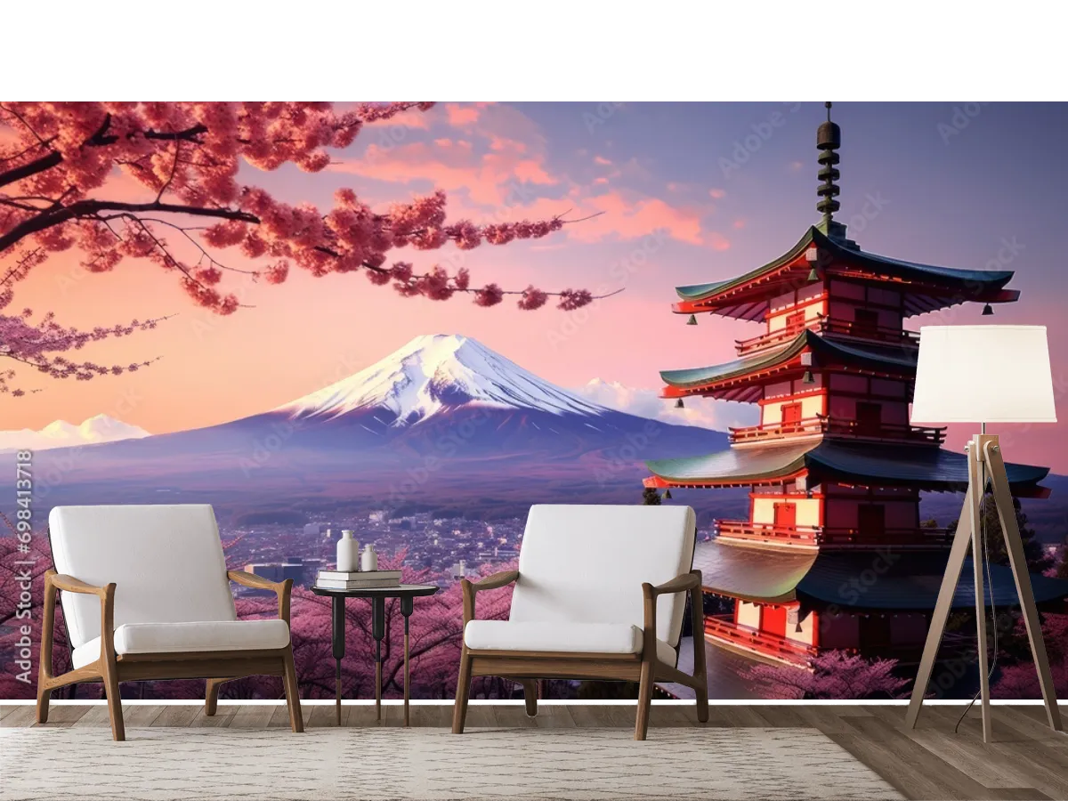 Mural Sakura Fuji Amanecer – Fotomural Decorativo Vinil Arquitectónico