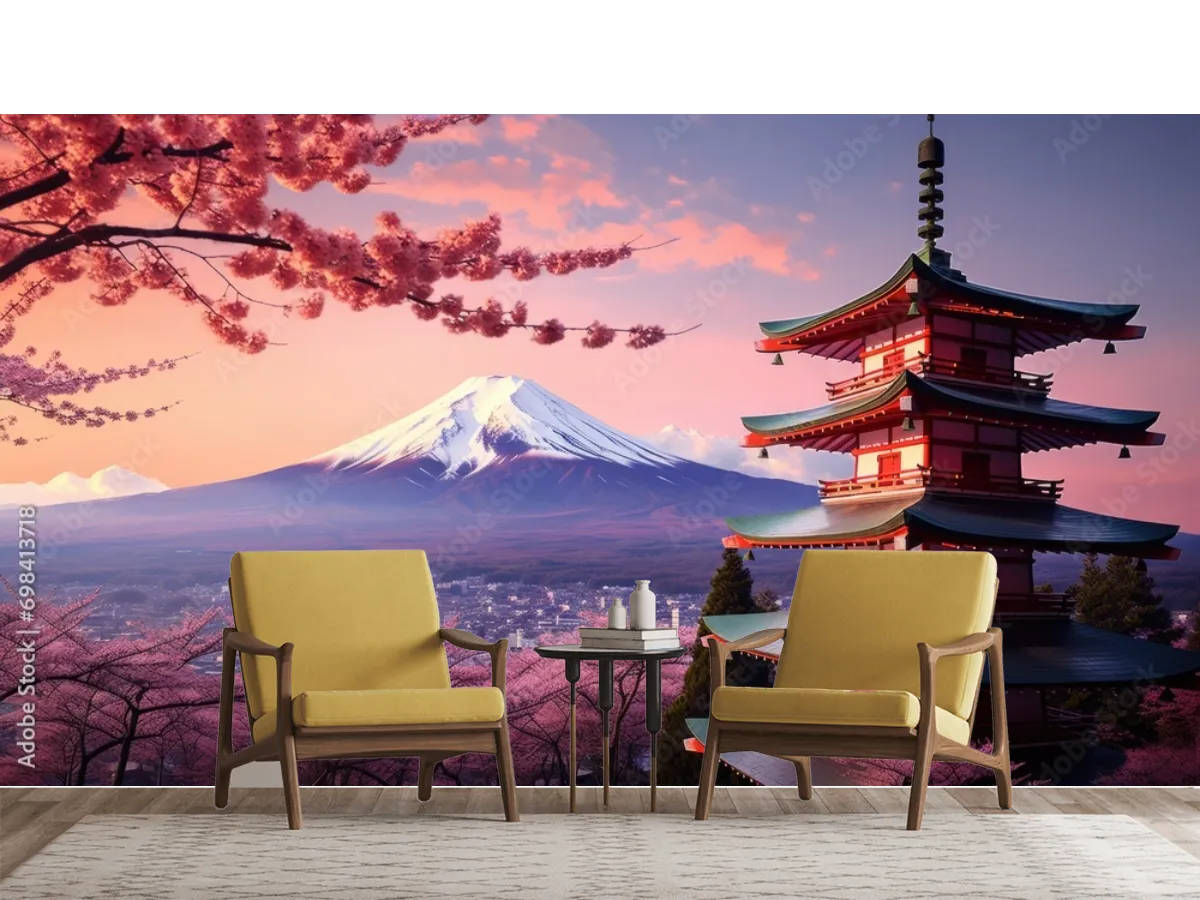 Mural Sakura Fuji Amanecer – Fotomural Decorativo Vinil Arquitectónico
