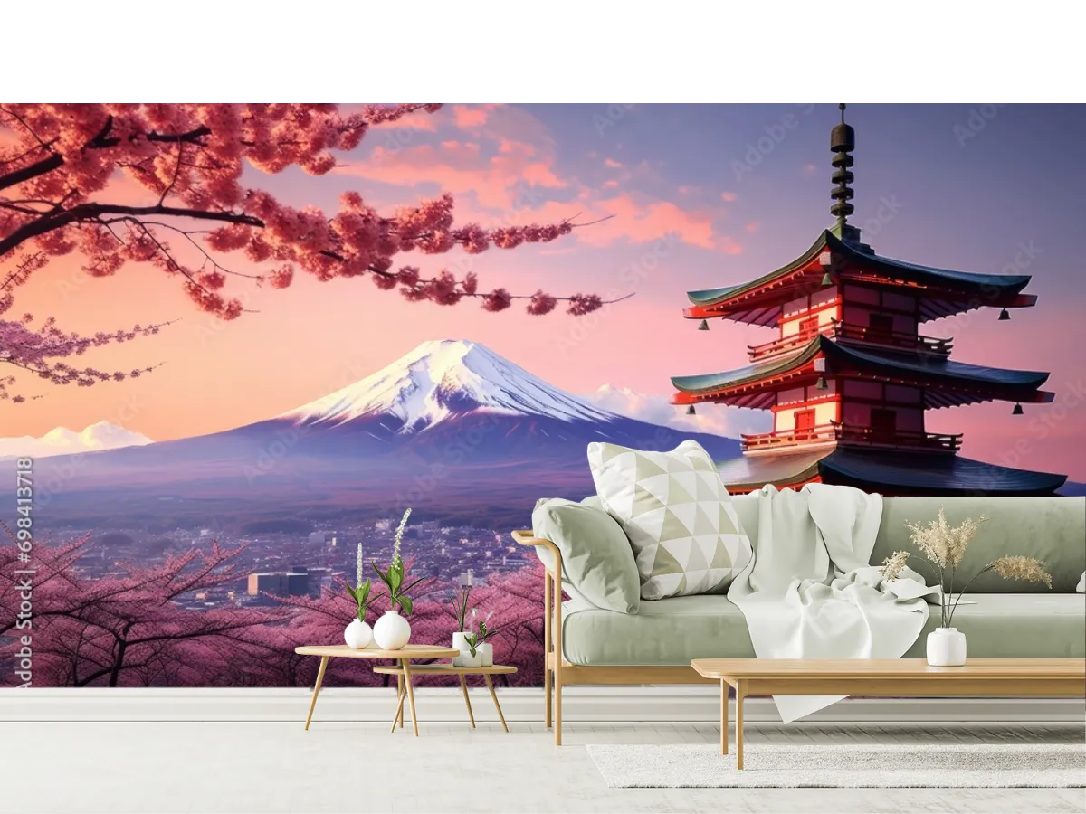 Mural Sakura Fuji Amanecer – Fotomural Decorativo Vinil Arquitectónico