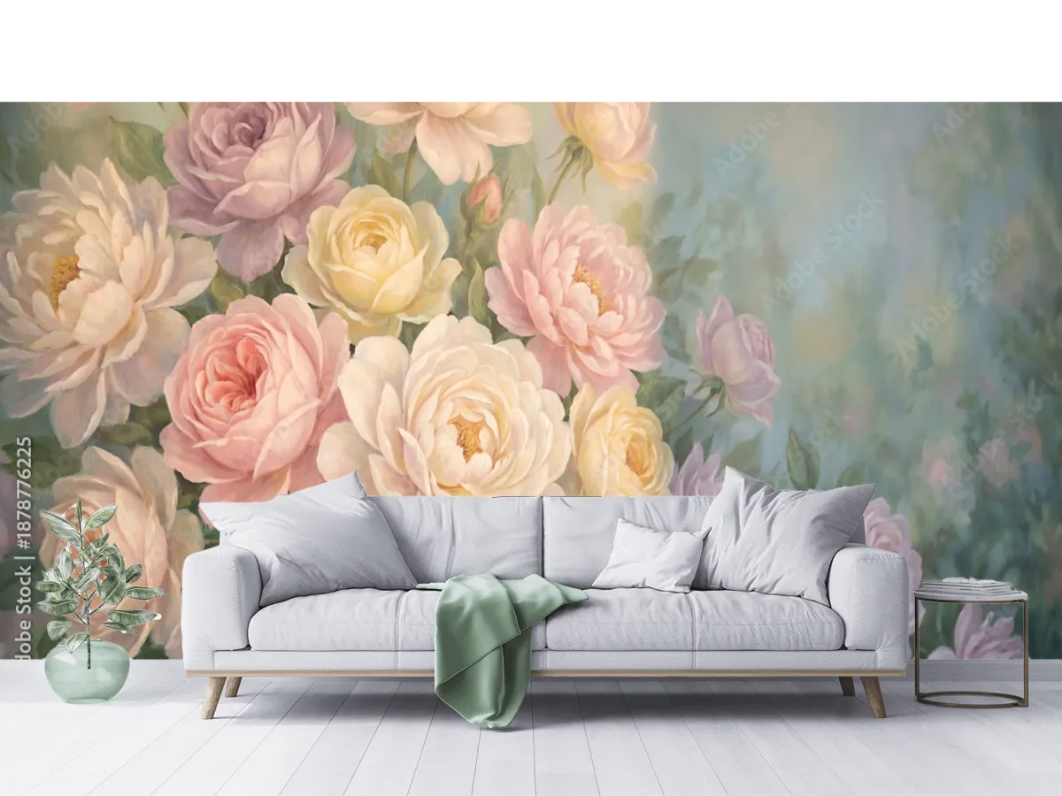 Mural Rosas Pastel Sueño Floral para Decoración de Sala o Recámara