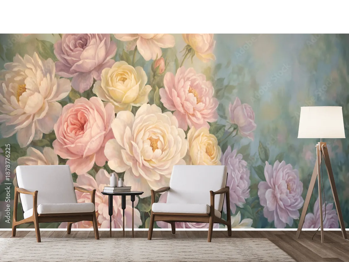 Mural Rosas Pastel Sueño Floral para Decoración de Sala o Recámara