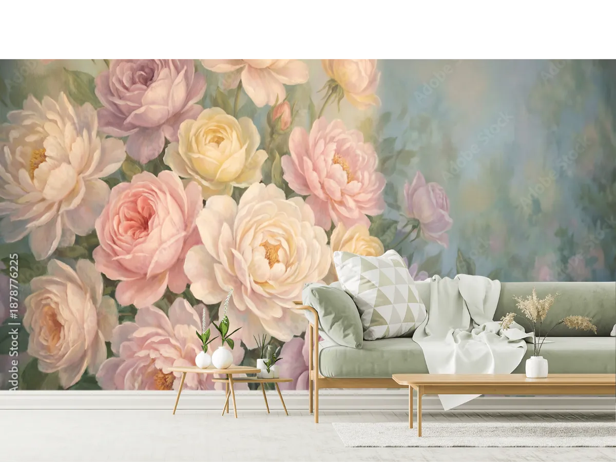 Mural Rosas Pastel Sueño Floral para Decoración de Sala o Recámara