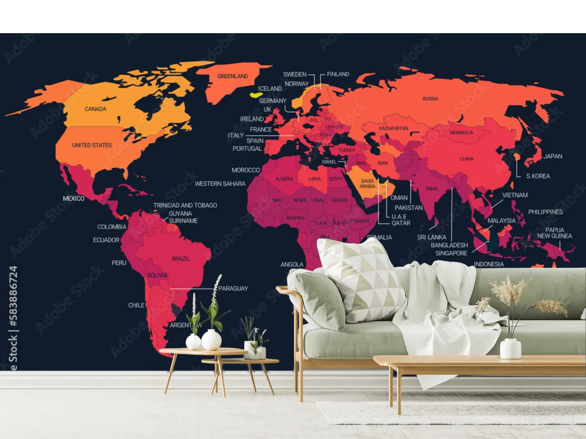 Mural Mapamundi Energía Global Vinil o Papel Tapiz | Decoración Moderna