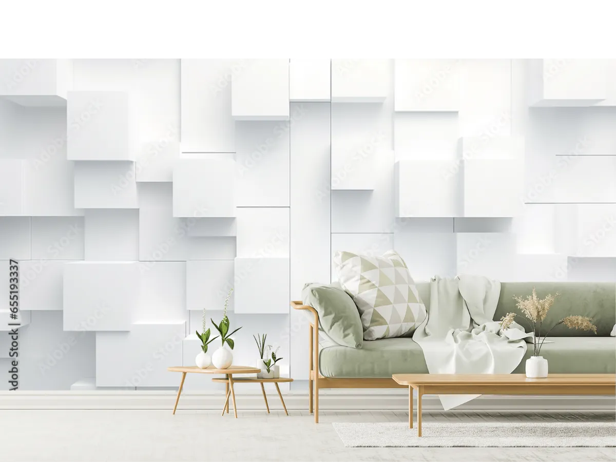 Mural Cubos Minimalistas 3D para Decoración de Pared, Vinil Arquitectónico