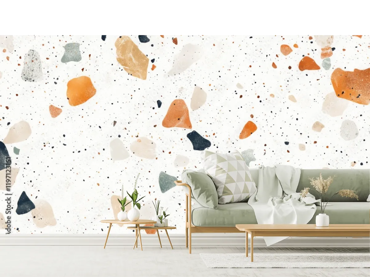 Mural Terrazzo Moderno Cálido para Decoración de Sala y Cocina