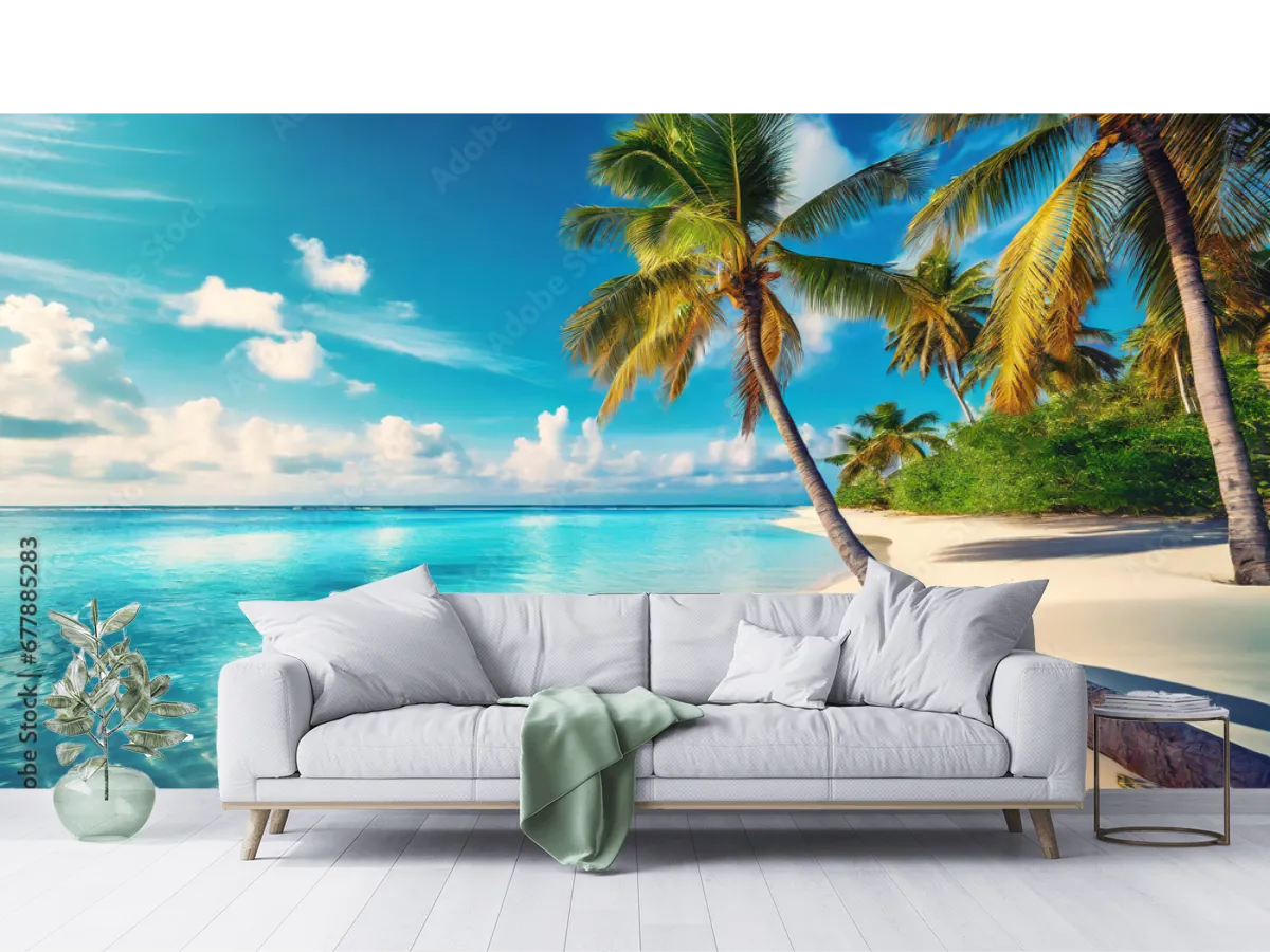 Mural Paraíso Turquesa – Fotomural de Playa, Vinil, Papel Tapiz Decorativo