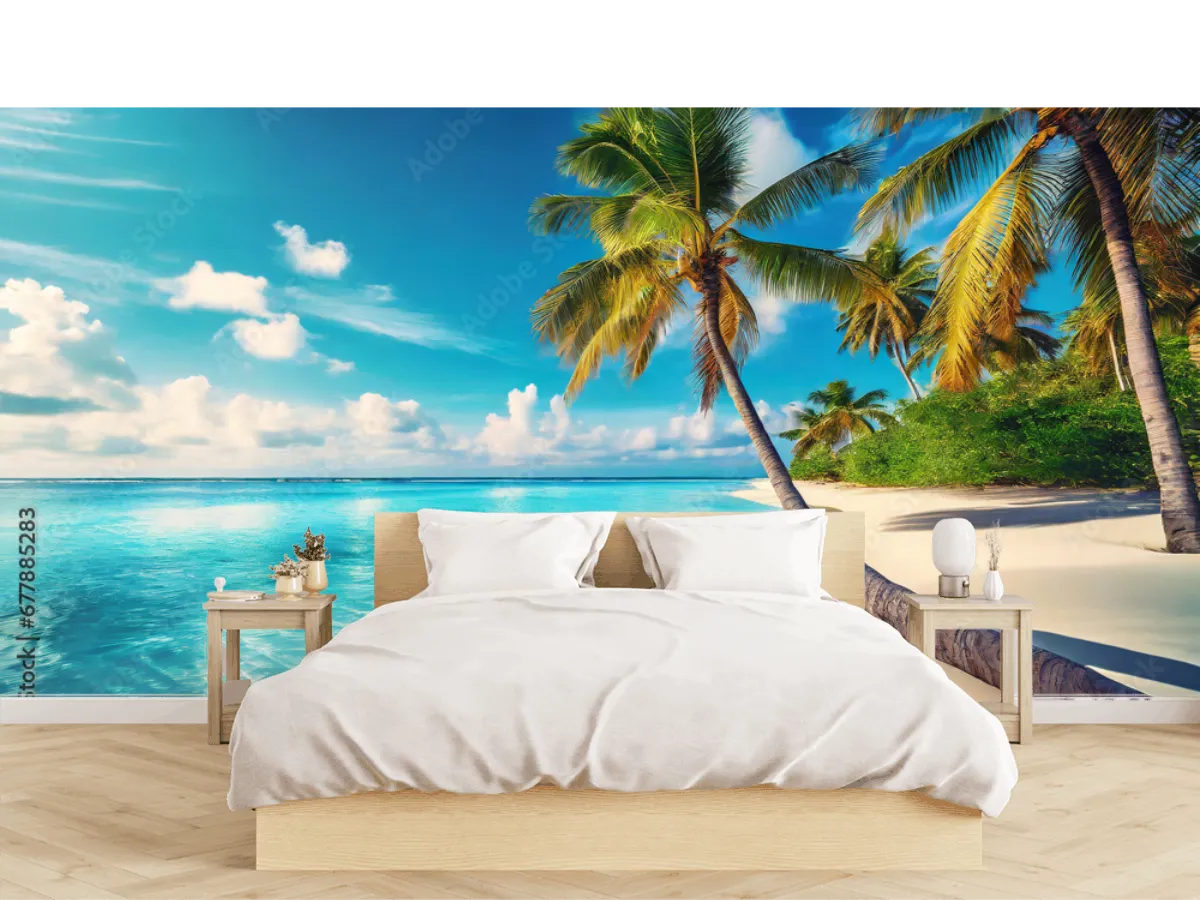 Mural Paraíso Turquesa – Fotomural de Playa, Vinil, Papel Tapiz Decorativo