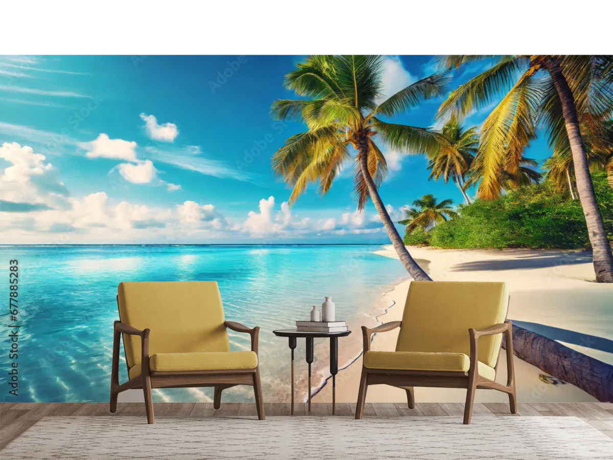 Mural Paraíso Turquesa – Fotomural de Playa, Vinil, Papel Tapiz Decorativo
