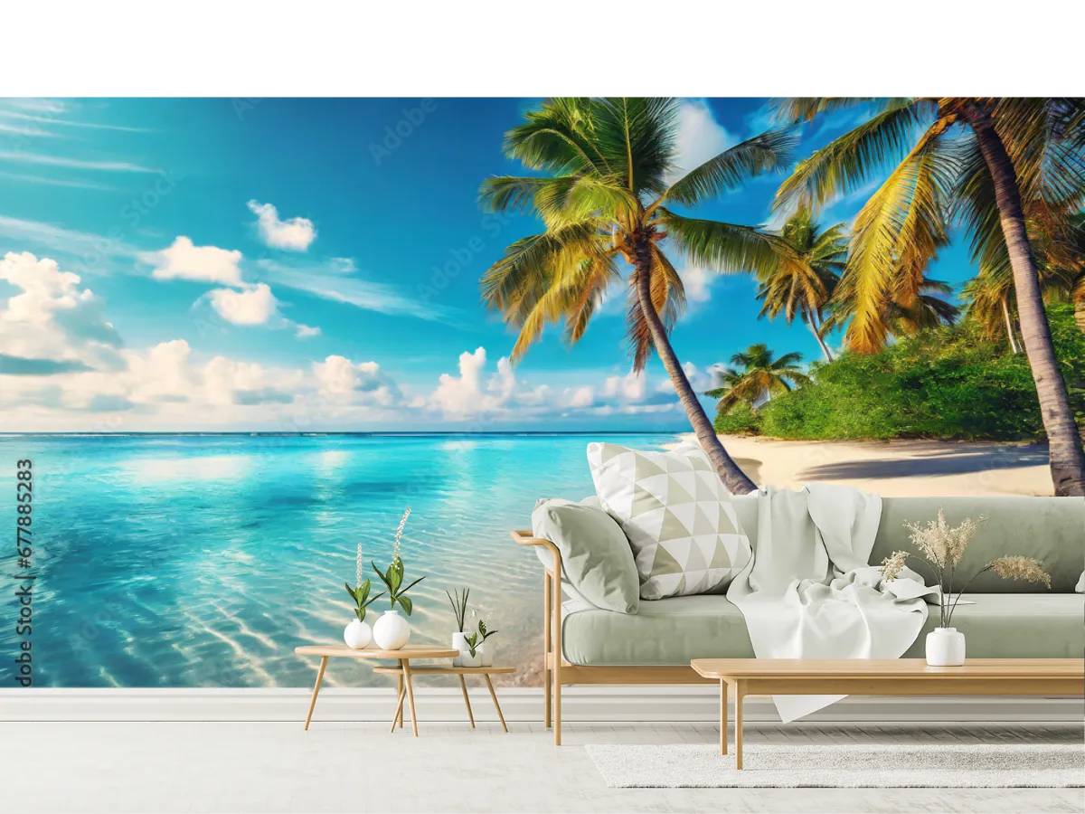 Mural Paraíso Turquesa – Fotomural de Playa, Vinil, Papel Tapiz Decorativo