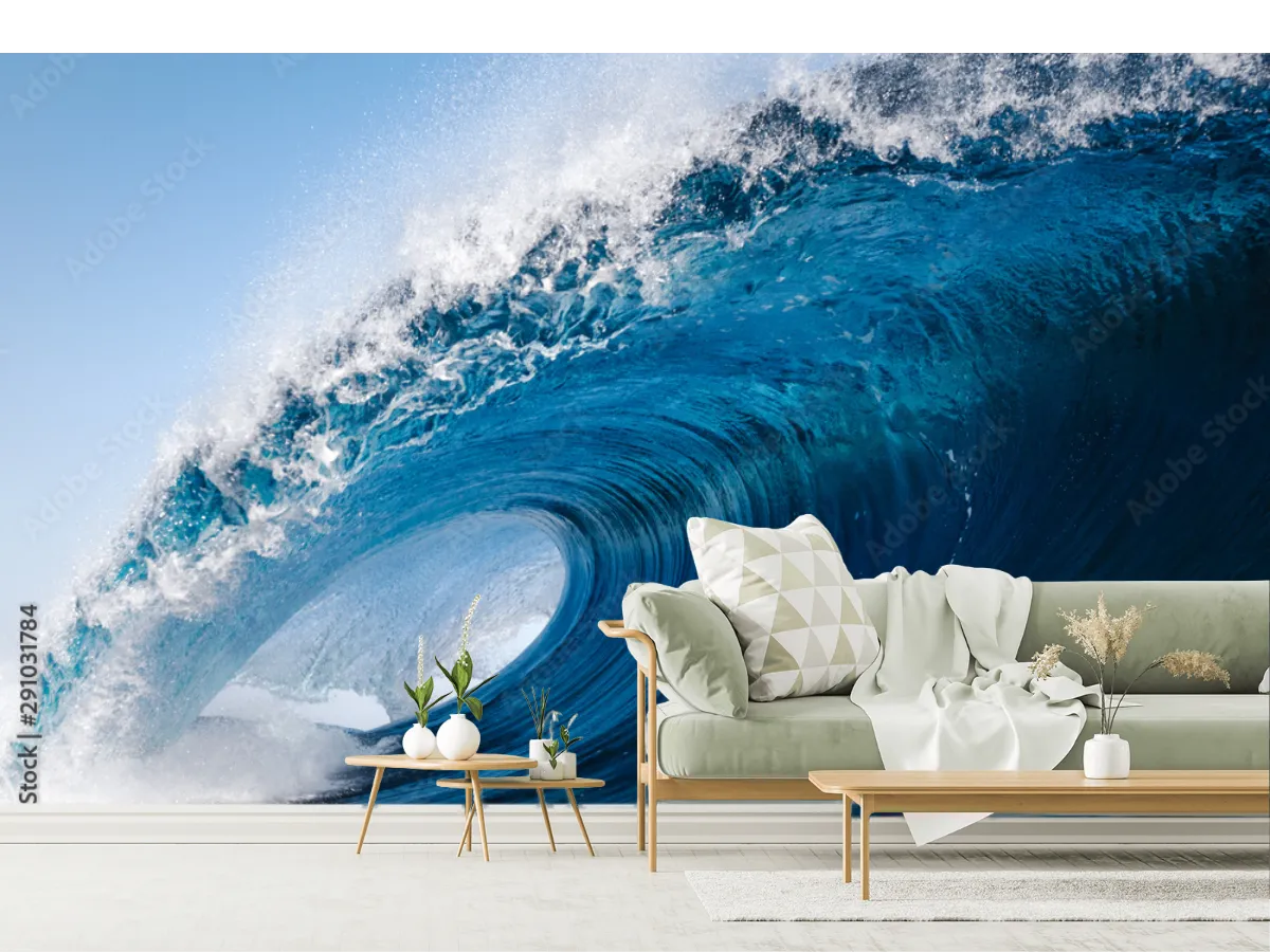 Mural Ola Índigo Majestuosa para Sala y Recámara – Fotomural Decorativo en Vinil, Tapiz Liso o Texturizado