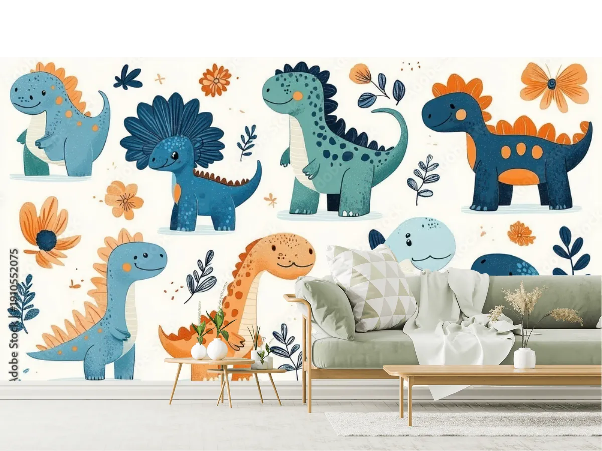 Mural Dinosaurios Fantasía Infantil para Cuarto de Niños – Vinil o Papel Tapiz