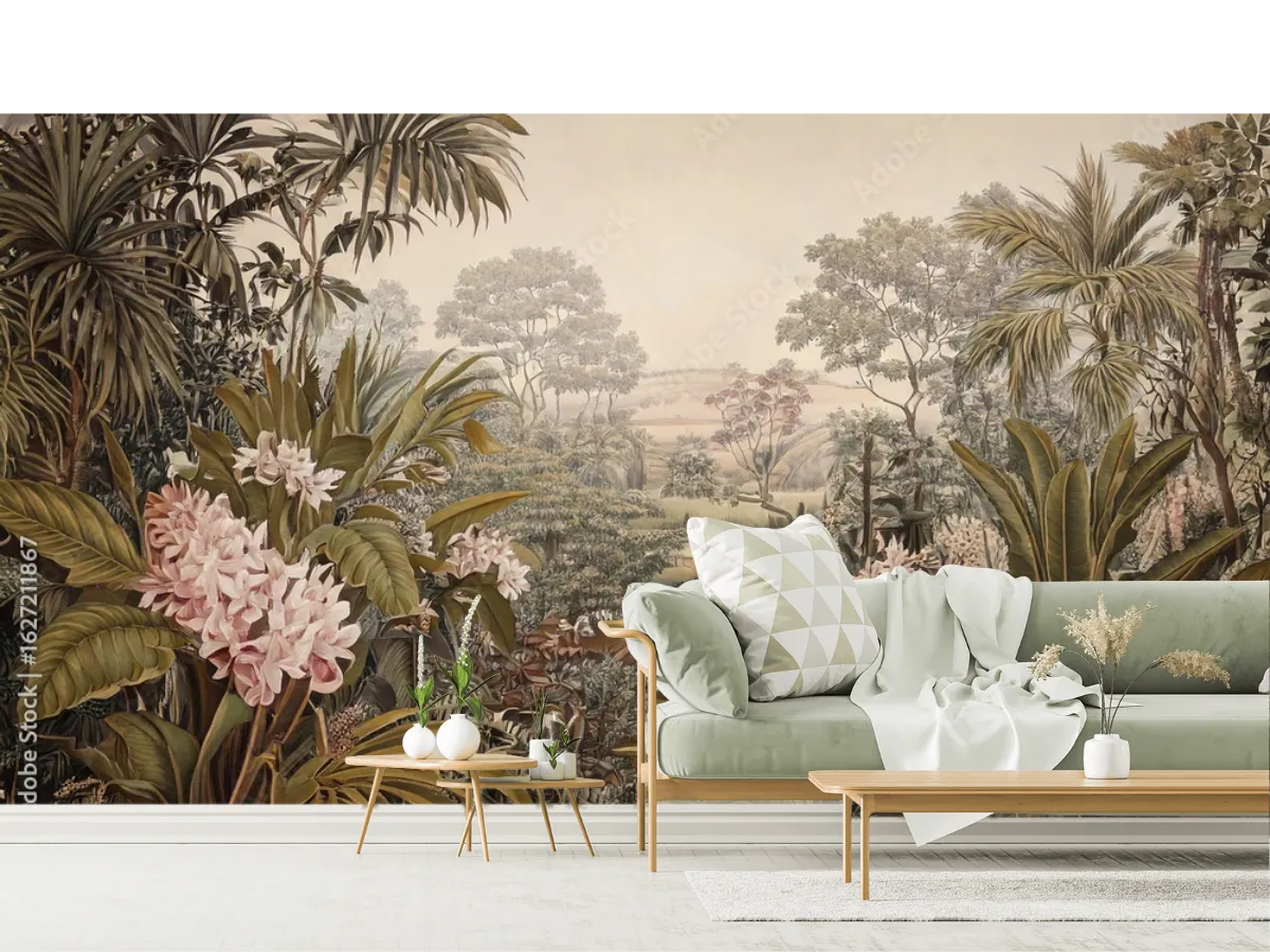 Mural Bosque Encantado Tropical | Fotomural para Salas y Recámaras en Vinil, Papel Tapiz o Contract