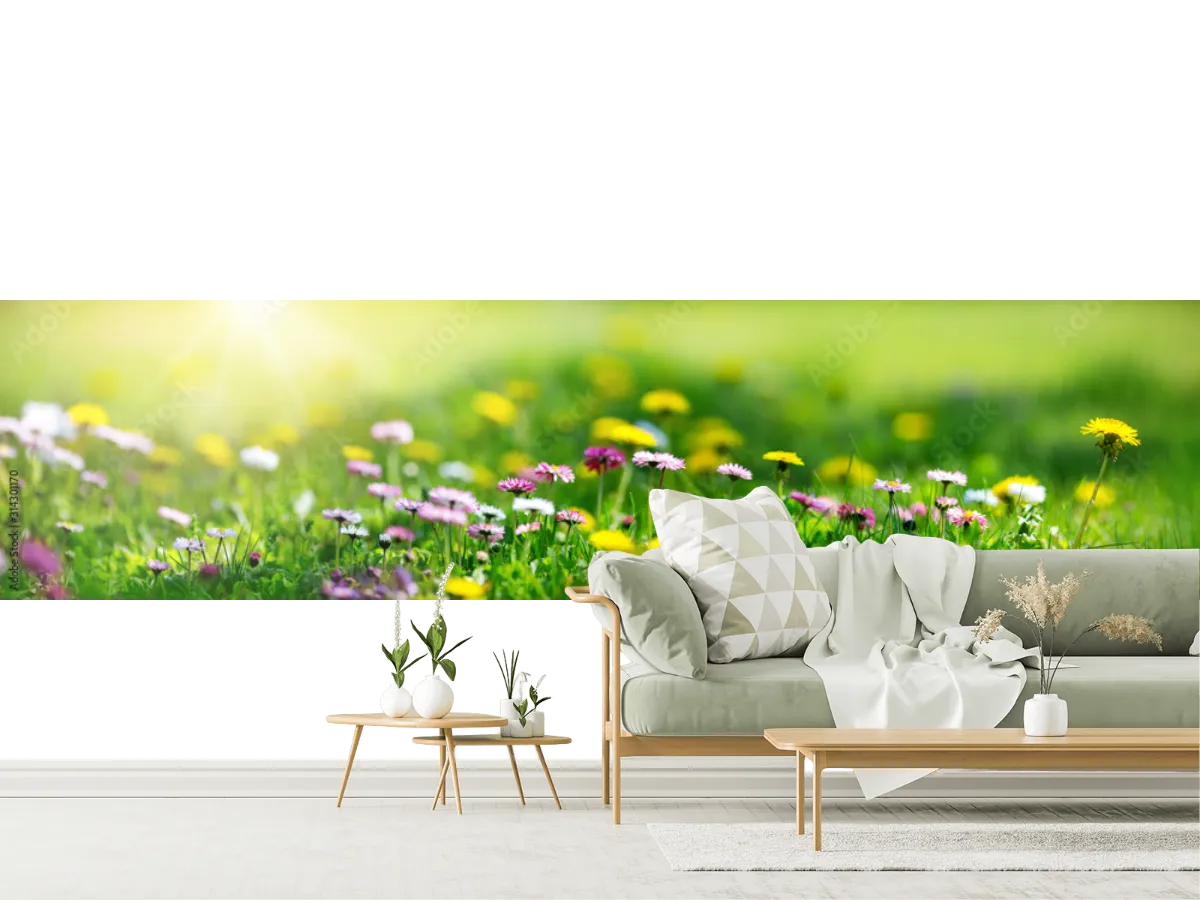 Mural Campo de Flores Silvestres para Sala y Recámara - Vinil Arquitectónico, Papel Tapiz Liso, Texturizado o Contract