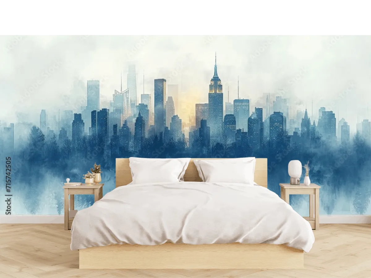 Fotomural Skyline Amanecer Metropolitano en Vinil Arquitectónico y Papel Tapiz