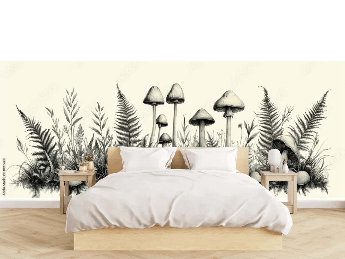Mural Botánico Fantasía Silvestre en Vinil Arquitectónico o Papel Tapiz