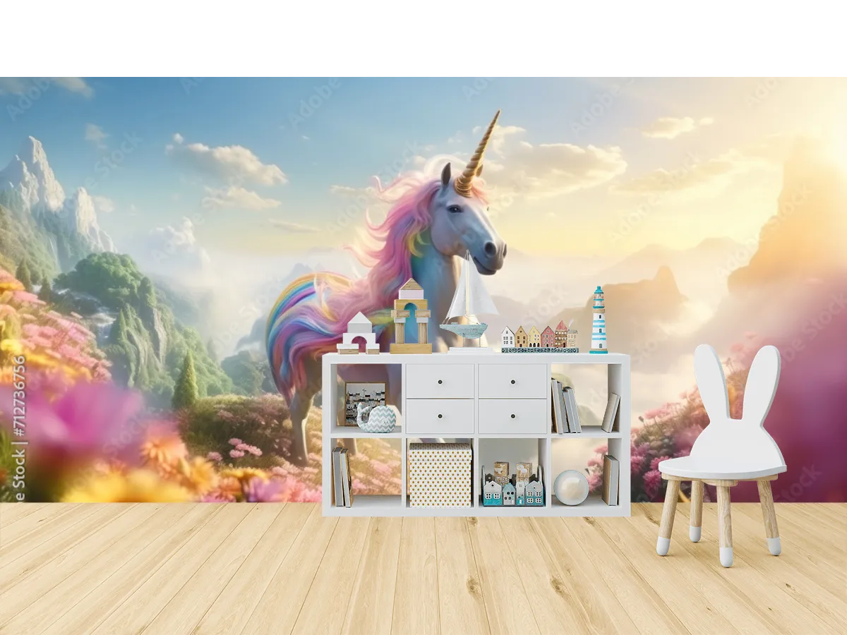 Mural Unicorno Arcoíris Fantasía | Fotomural Decorativo Infantil