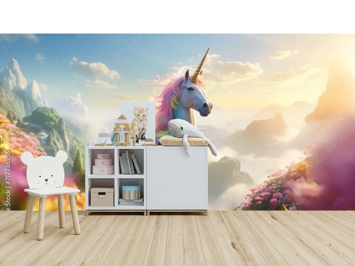 Mural Unicorno Arcoíris Fantasía | Fotomural Decorativo Infantil