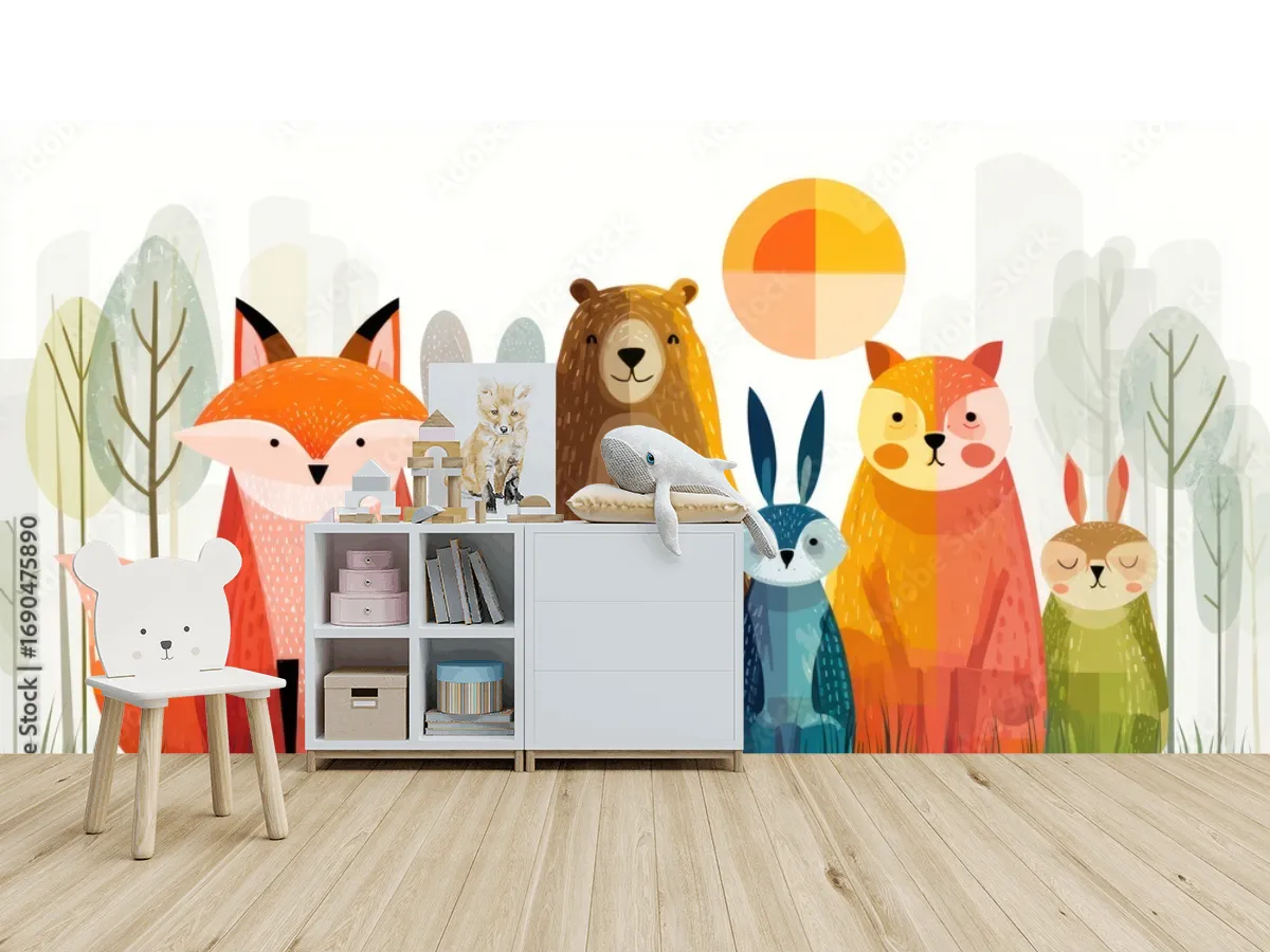 Mural Bosque Encantado de Animales para Niños en Vinil o Papel Tapiz