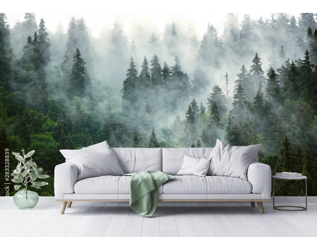 Mural Bosque Místico Niebla | Fotomural para Decoración de Sala en Vinil o Papel Tapiz