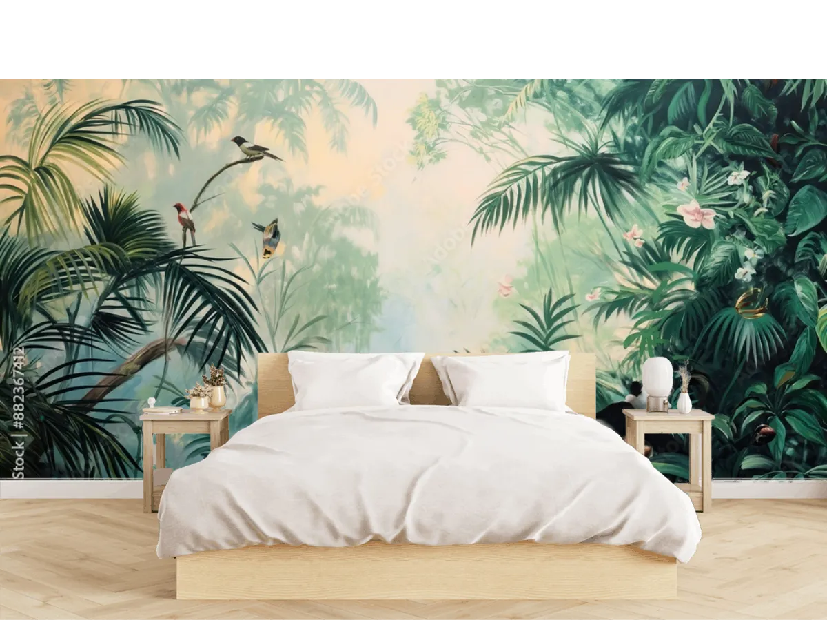 Mural Selva Encantada con Panda Vinil Arquitectónico y Papel Tapiz Decorativo