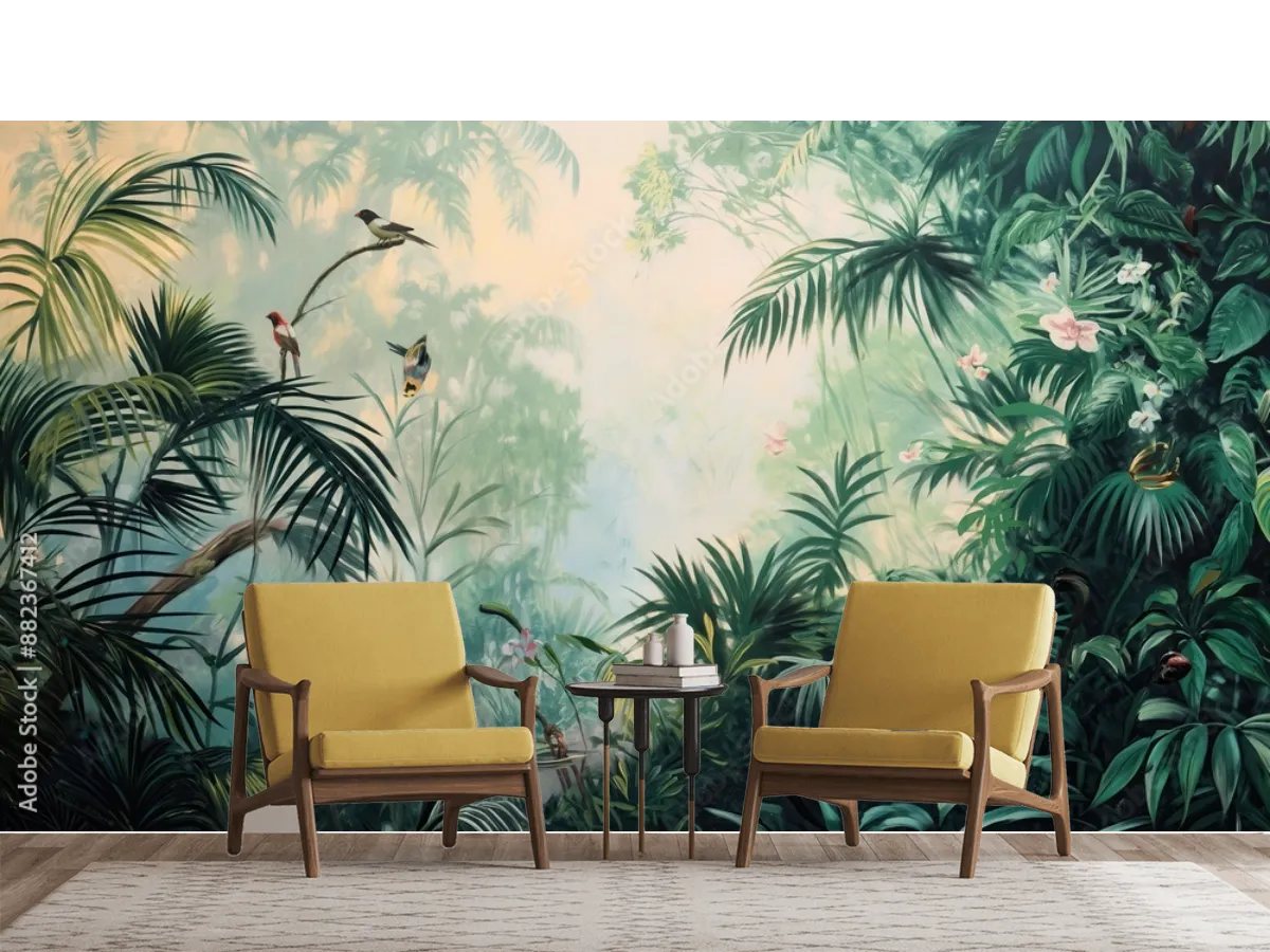 Mural Selva Encantada con Panda Vinil Arquitectónico y Papel Tapiz Decorativo
