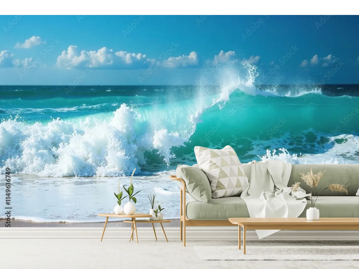 Mural Olas Esmeralda para Sala y Recámara – Vinil, Papeles y Superficies