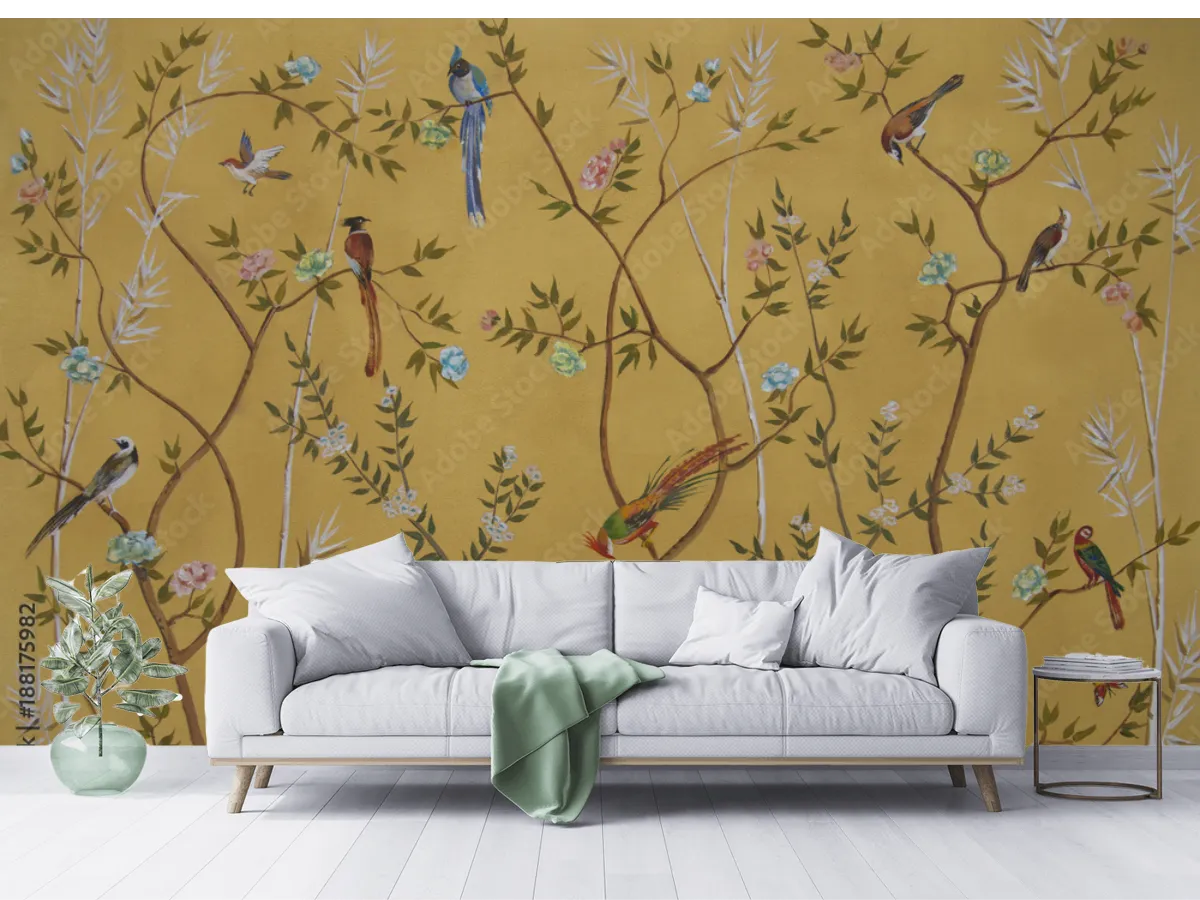 Mural Jardín de Aves Exóticas para decoración de sala – Vinil, Tapiz, Contract
