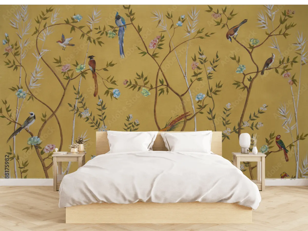 Mural Jardín de Aves Exóticas para decoración de sala – Vinil, Tapiz, Contract