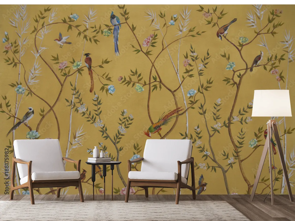 Mural Jardín de Aves Exóticas para decoración de sala – Vinil, Tapiz, Contract