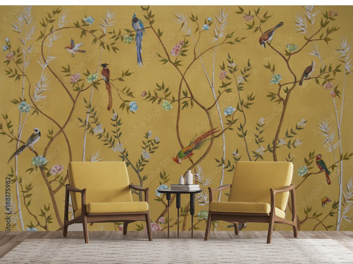 Mural Jardín de Aves Exóticas para decoración de sala – Vinil, Tapiz, Contract