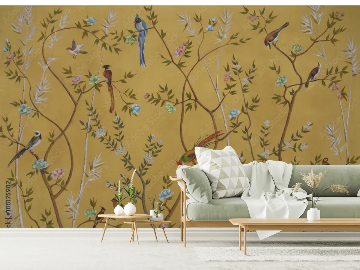 Mural Jardín de Aves Exóticas para decoración de sala – Vinil, Tapiz, Contract
