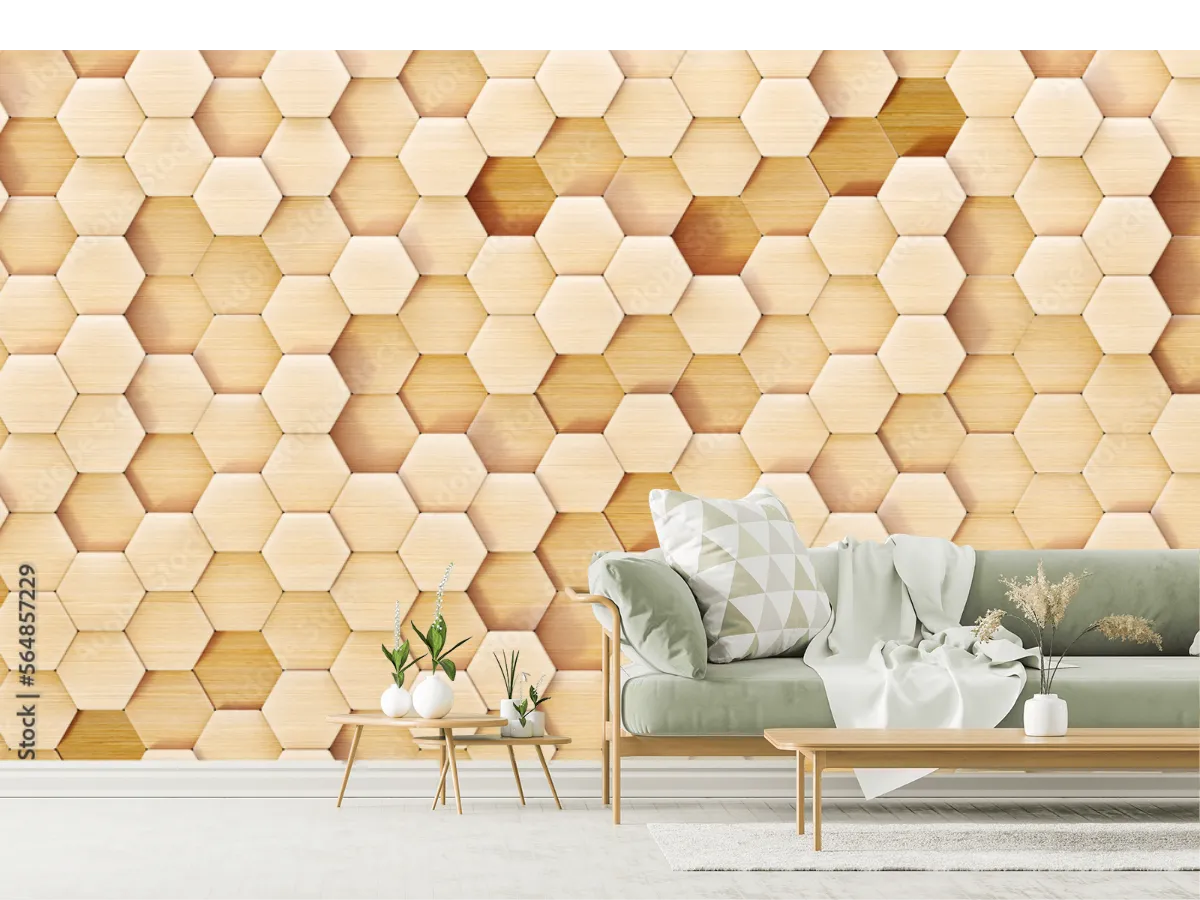 Modelo Mural Hexágono Arena para Decoración de Sala o Recámara