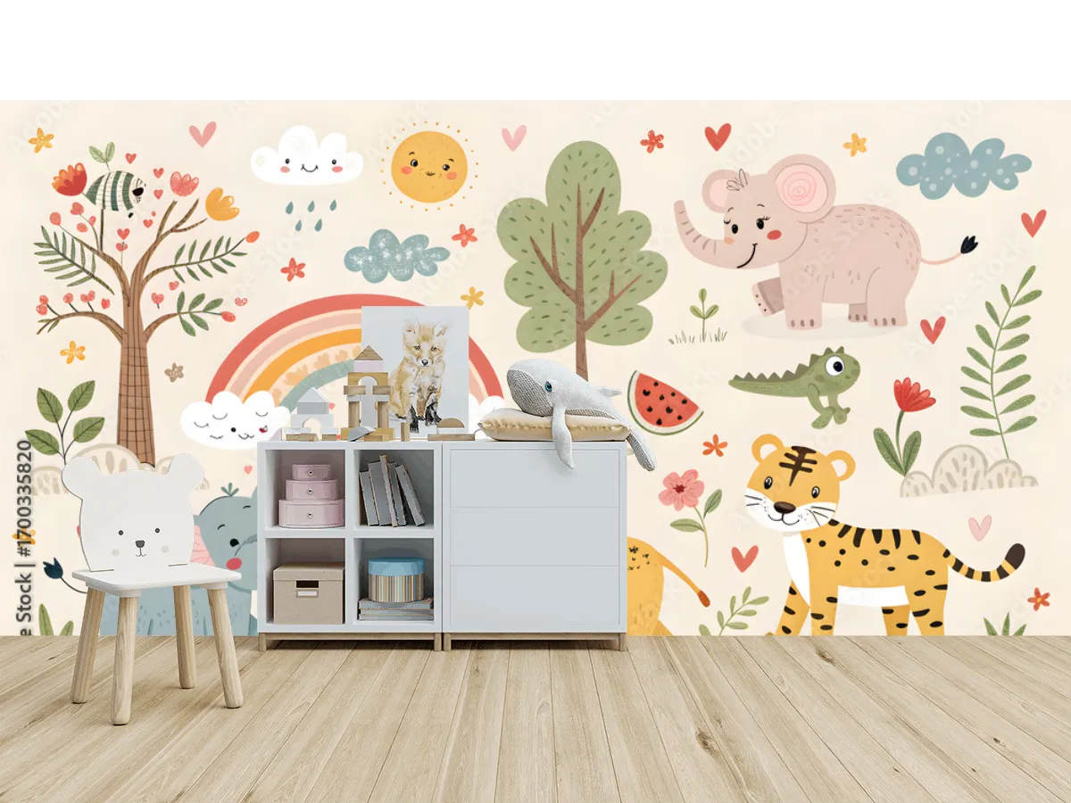 Mural Infantil Selva Encantada para Pared, Personalizable en Vinil Arquitectónico