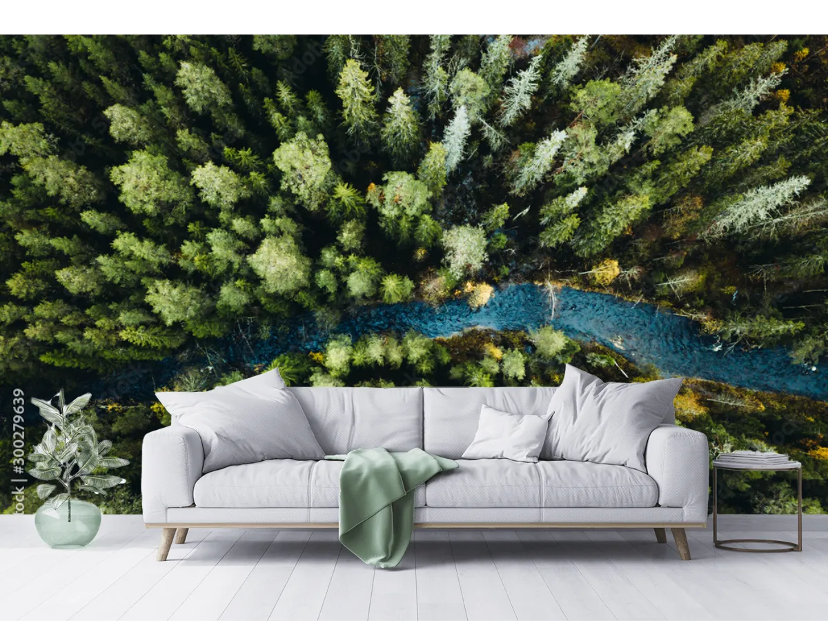 Fotomural Bosque Esmeralda Raudal para decoración mural, vinil, papel tapiz