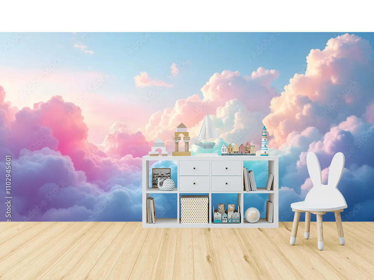 Mural Nubes de Ensueño Pastel para Decoración de Sala | Vinil Arquitectónico y Papel Tapiz