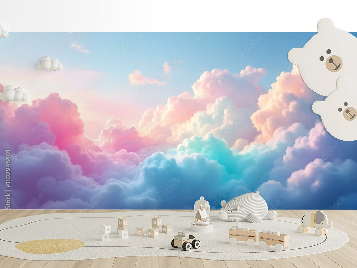 Mural Nubes de Ensueño Pastel para Decoración de Sala | Vinil Arquitectónico y Papel Tapiz