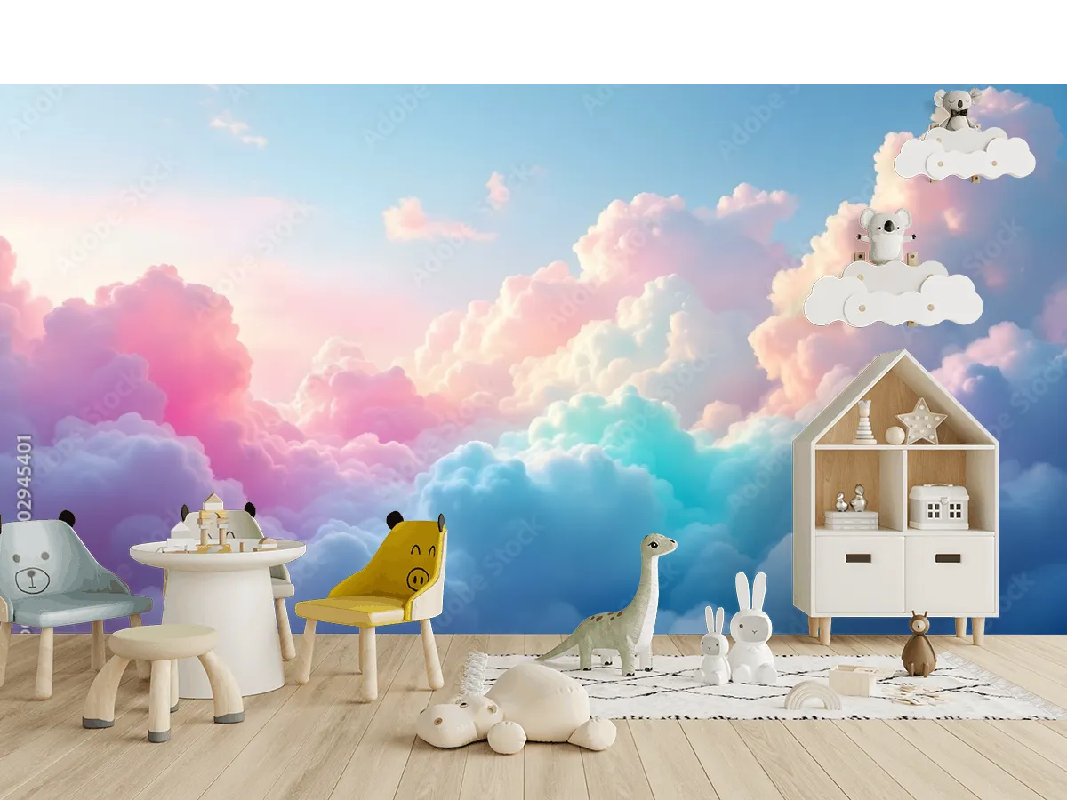 Mural Nubes de Ensueño Pastel para Decoración de Sala | Vinil Arquitectónico y Papel Tapiz