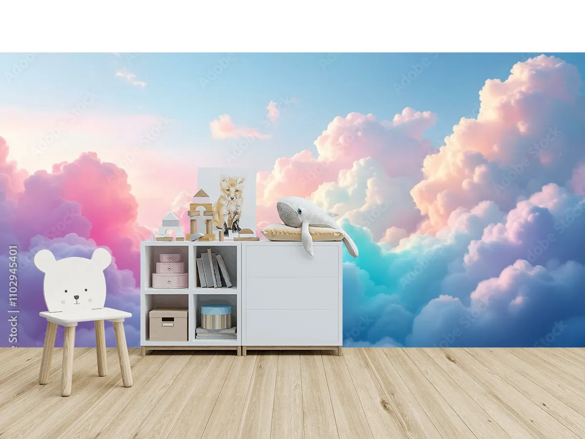 Mural Nubes de Ensueño Pastel para Decoración de Sala | Vinil Arquitectónico y Papel Tapiz
