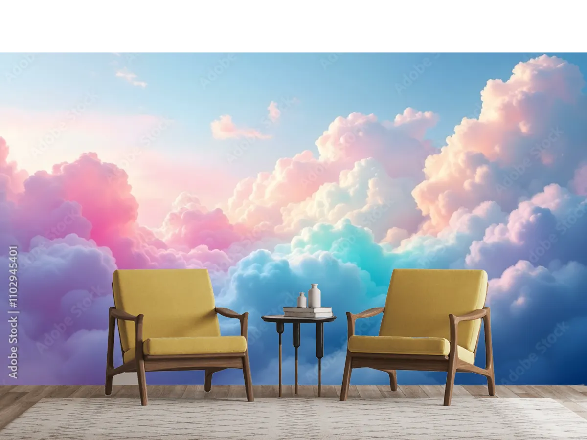 Mural Nubes de Ensueño Pastel para Decoración de Sala | Vinil Arquitectónico y Papel Tapiz
