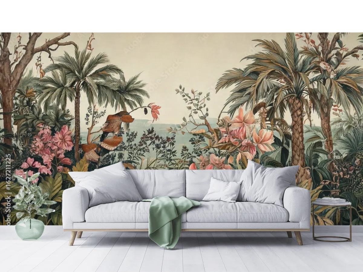 Mural Oasis Tropical Encantado para Sala | Fotomural Decorativo Personalizado