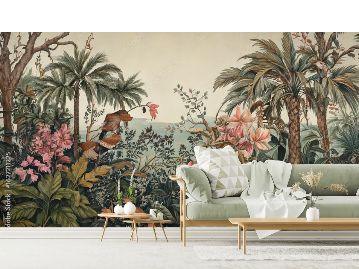 Mural Oasis Tropical Encantado para Sala | Fotomural Decorativo Personalizado