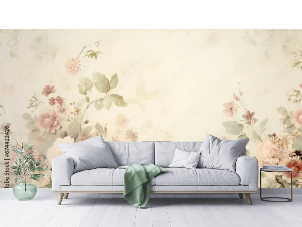 Mural Floral Pastel Ensueño Vintage para Pared | Fotomural Decorativo