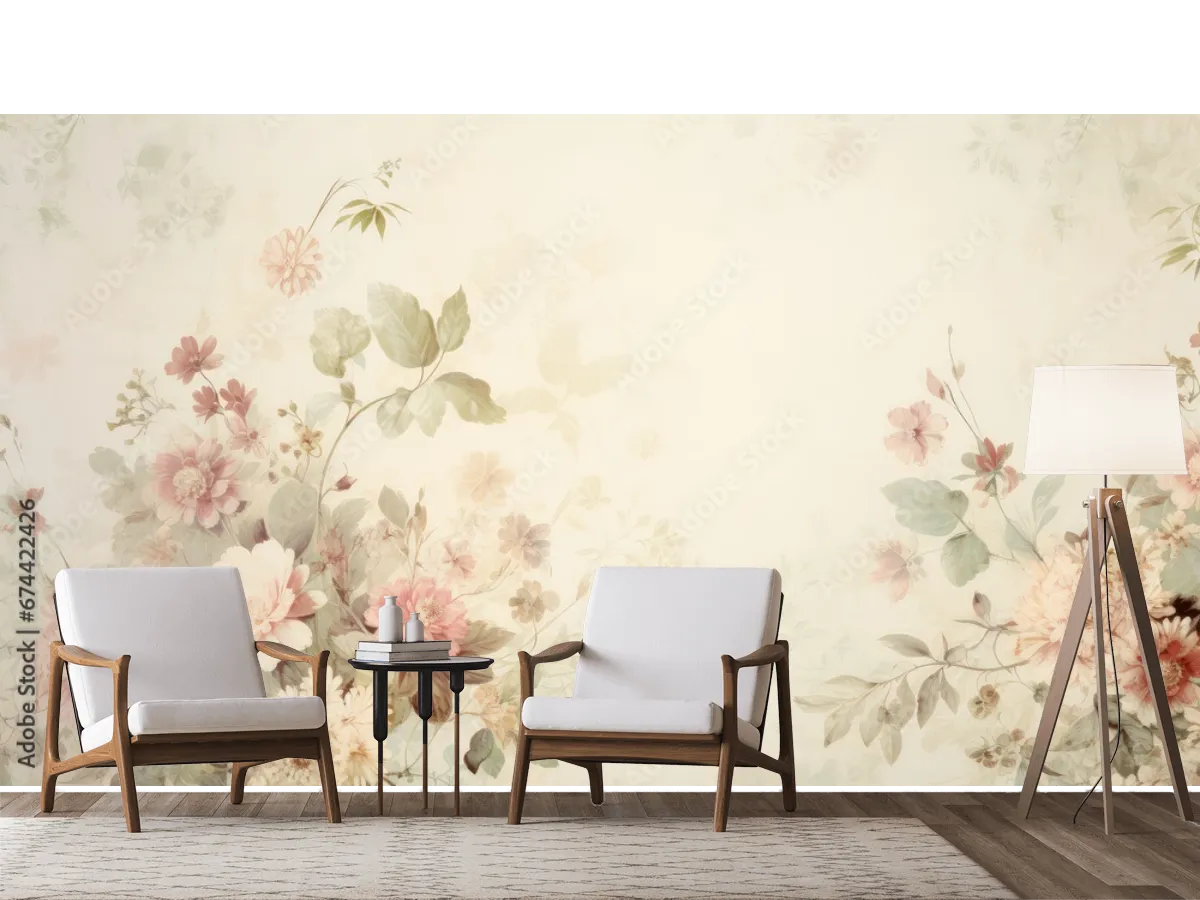 Mural Floral Pastel Ensueño Vintage para Pared | Fotomural Decorativo