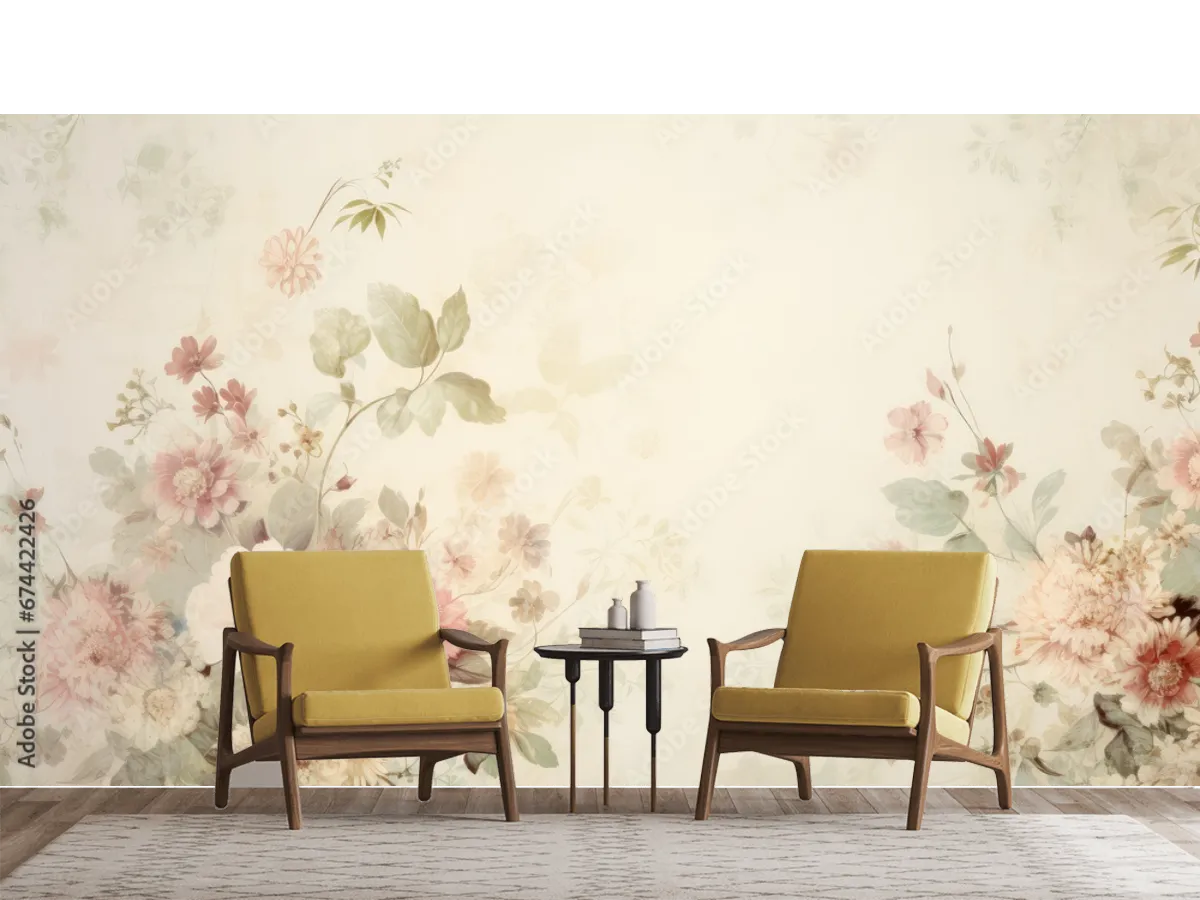 Mural Floral Pastel Ensueño Vintage para Pared | Fotomural Decorativo