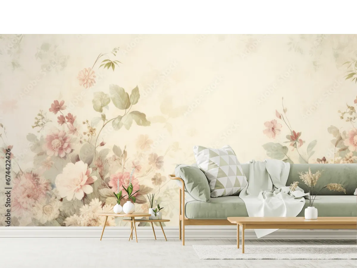 Mural Floral Pastel Ensueño Vintage para Pared | Fotomural Decorativo