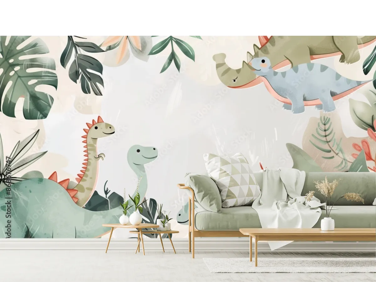 Mural DinoAventuras Infantil - Fotomural Decorativo para Niños, Vinil Arquitectónico y Tapiz Personalizado