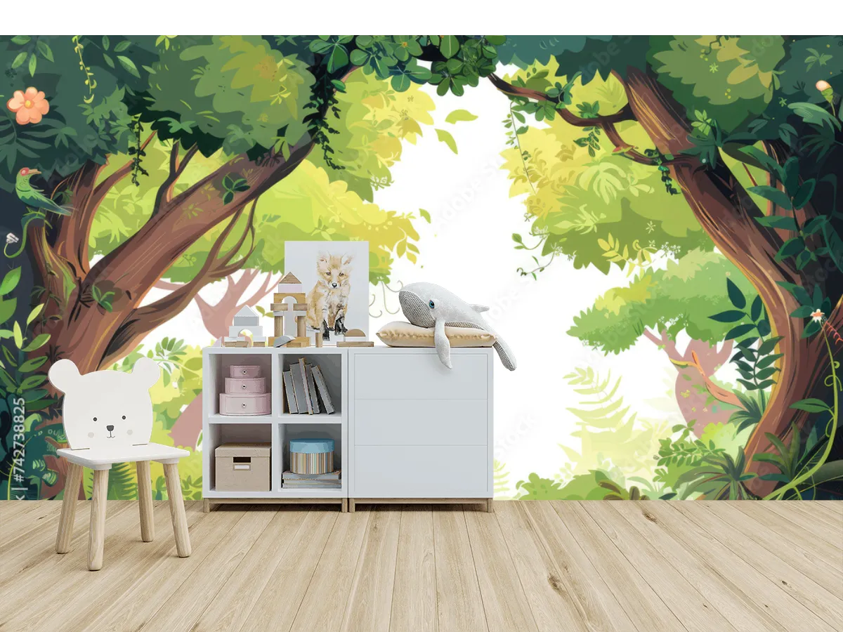 Mural Bosque Encantado Verde Vinil y Papel Tapiz Decorativo