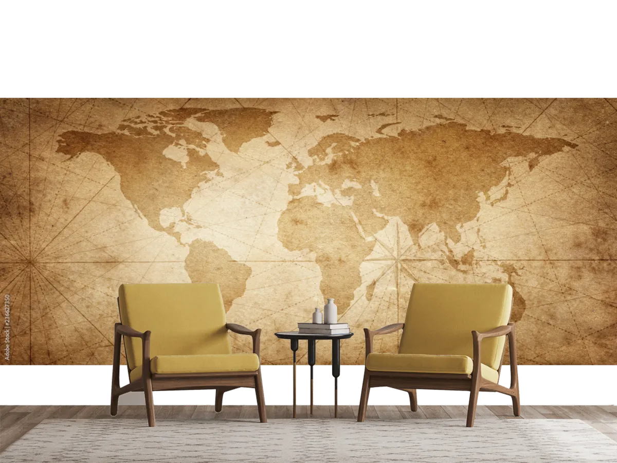 Mural Mapa Antiguo del Mundo Vintage en Vinil o Papel Tapiz Decorativo