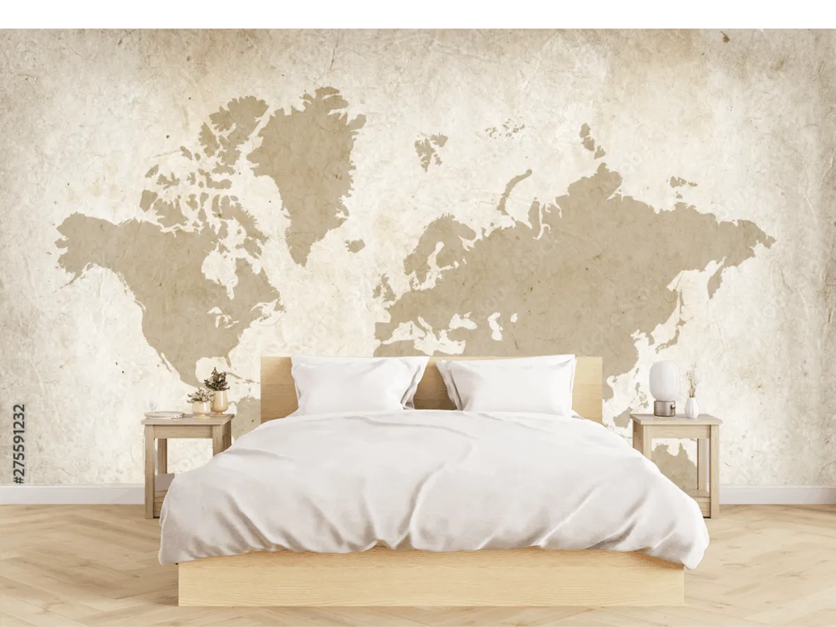 Mural Mapa Vintage del Mundo Decorativo en Vinil Arquitectónico o Papel Tapiz